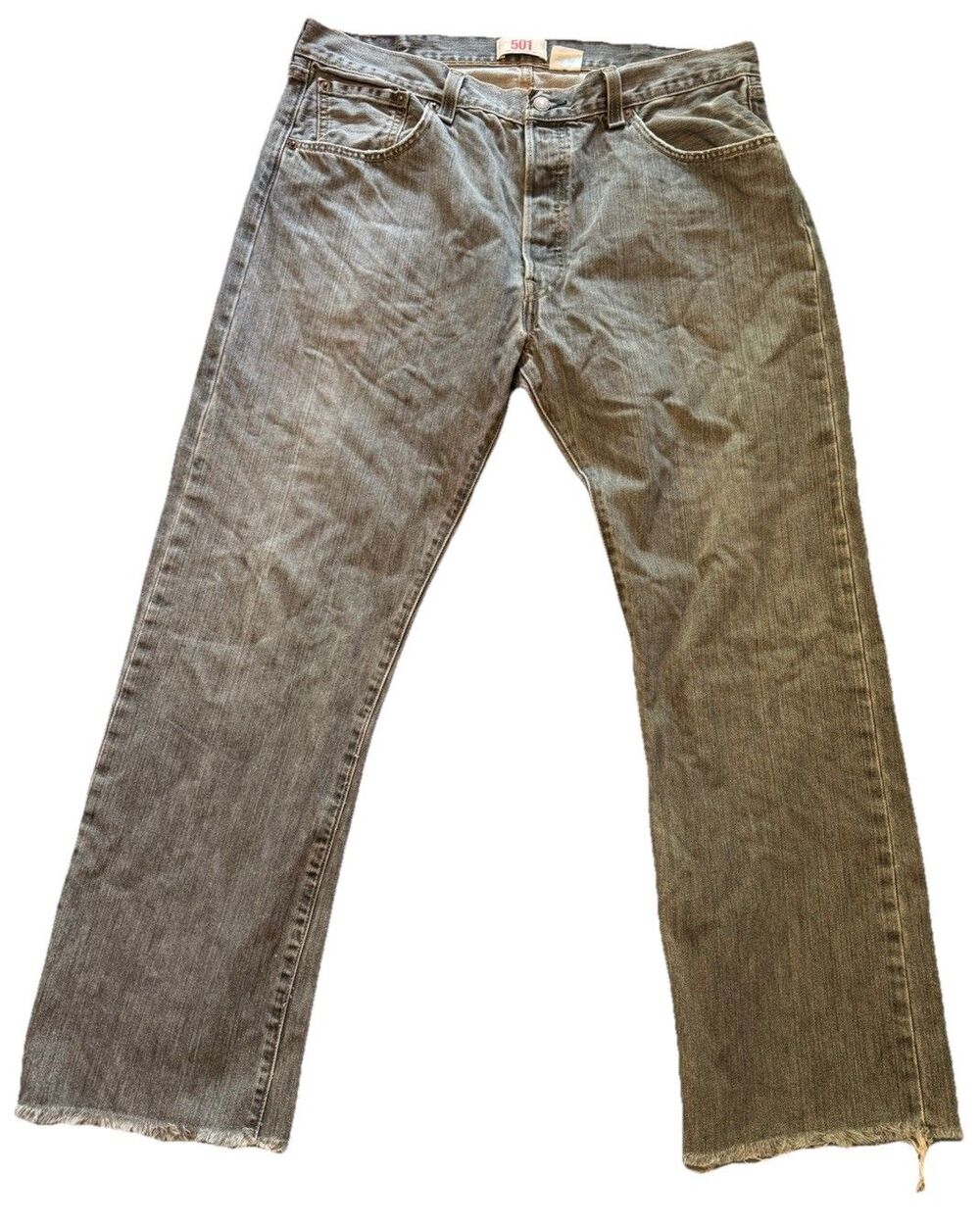 Levi's 501 Original Button Fly Jeans Mens 38x29 Gray Wash Distressed Raw Hem